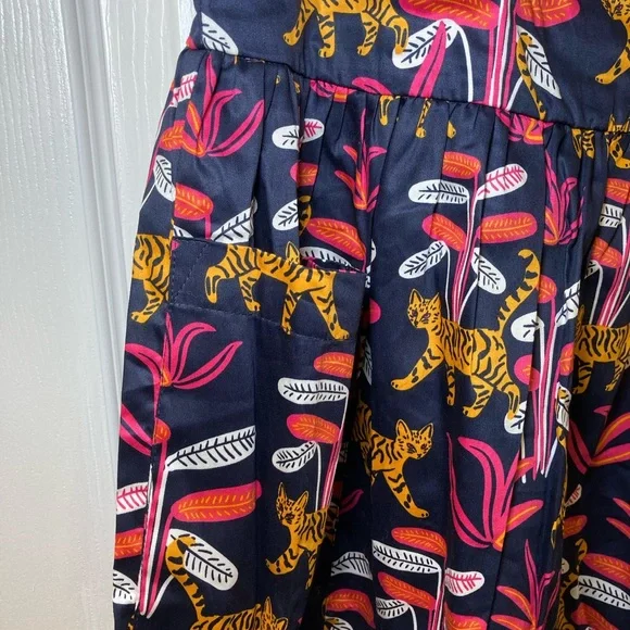 Modcloth Navy Mini Dress with Pink and Yellow Jungle Tiger Print Size M - Picture 3 of 10